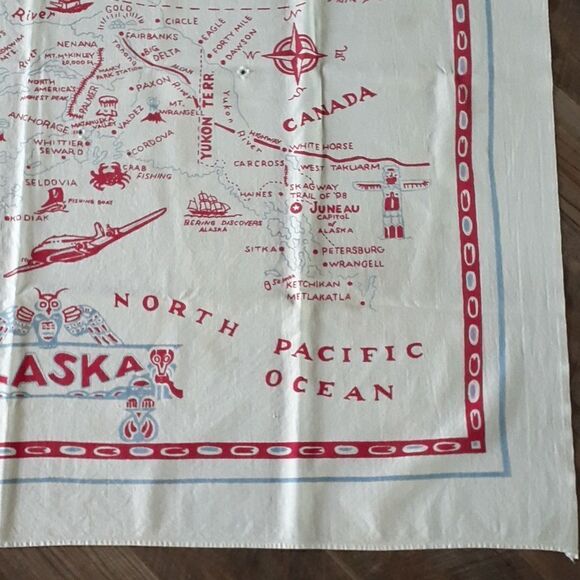 Vintage Linen ALASKA Map Souvenir Tablecloth Wall Hanging 46” X 50”. - Picture 4 of 11